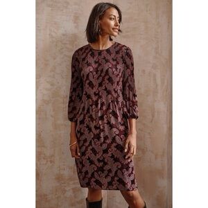 J. Jill Sunburst Pleated Dress in a black and plum paisley pattern 3X boho